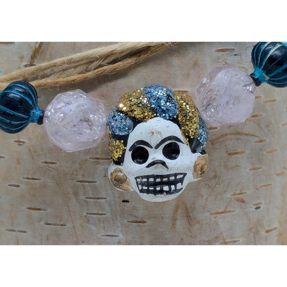 Day of the Dead Skull Beaded Wire Choker Necklace - Picture 3 of 6